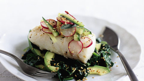 Roast Cod With Cucumber And Radish Salad