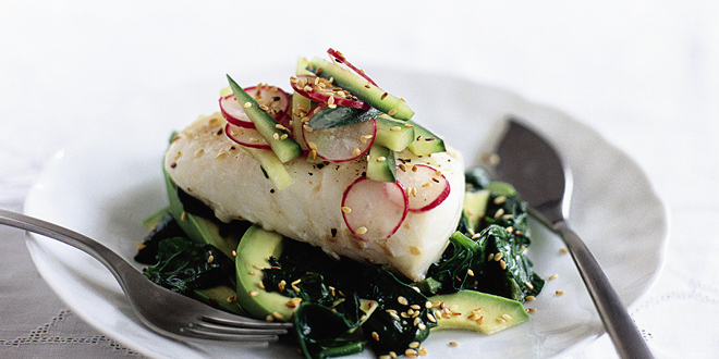 Roast Cod With Cucumber And Radish Salad