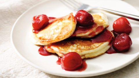 Ricotta Pancakes With Poached Cherries